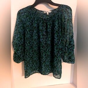 Croft & Barrow Boho Blouse Green Black Top Size Medium